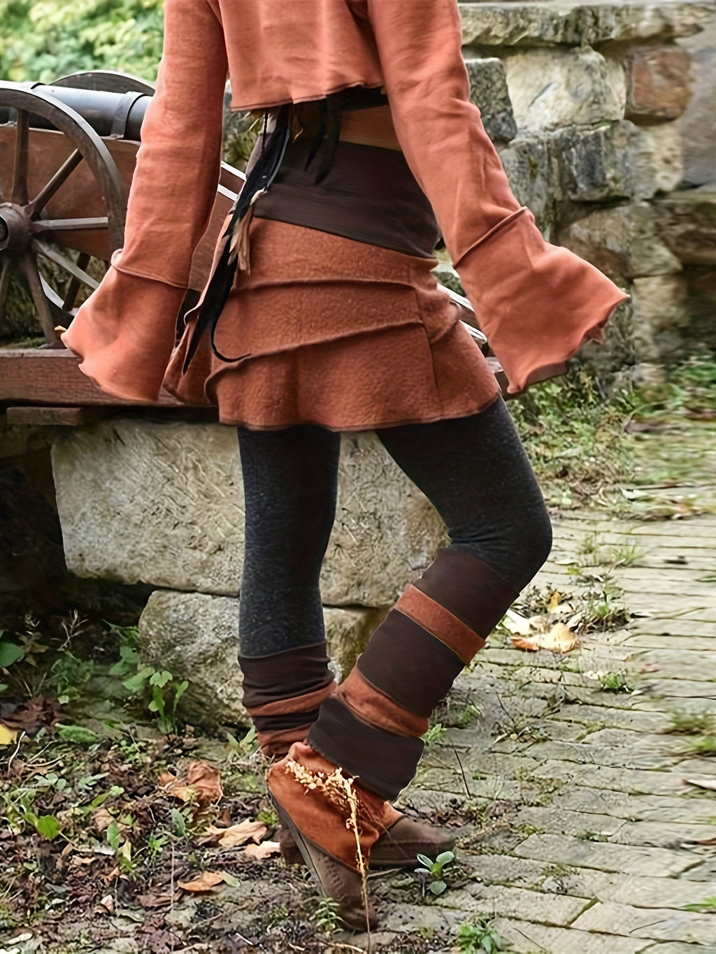 Keturah | Vintage-geïnspireerde legging met hoge taille en overslag van imitatiesuède - kleurblokontwerp