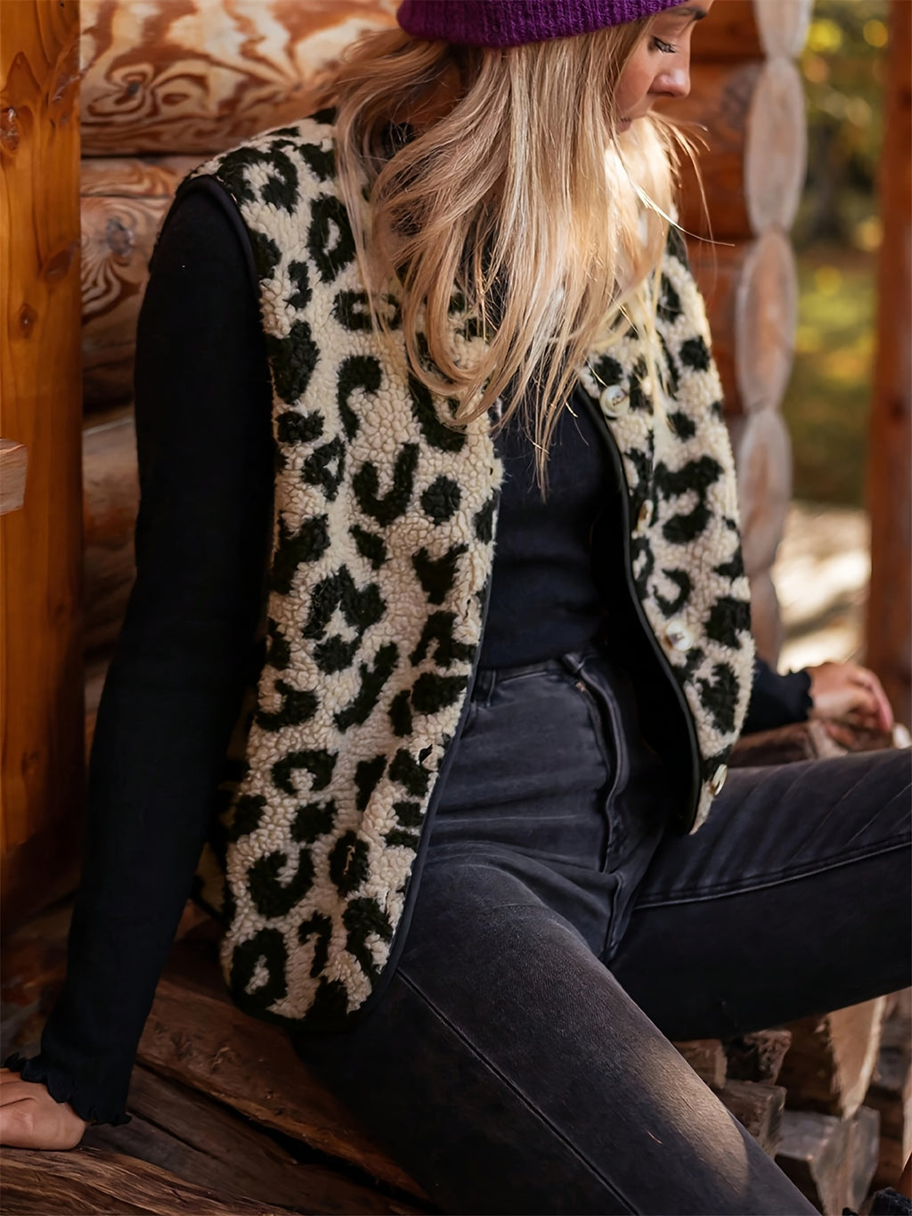 Marthe | Damesvest met luipaardprint en knopen – chic en casual