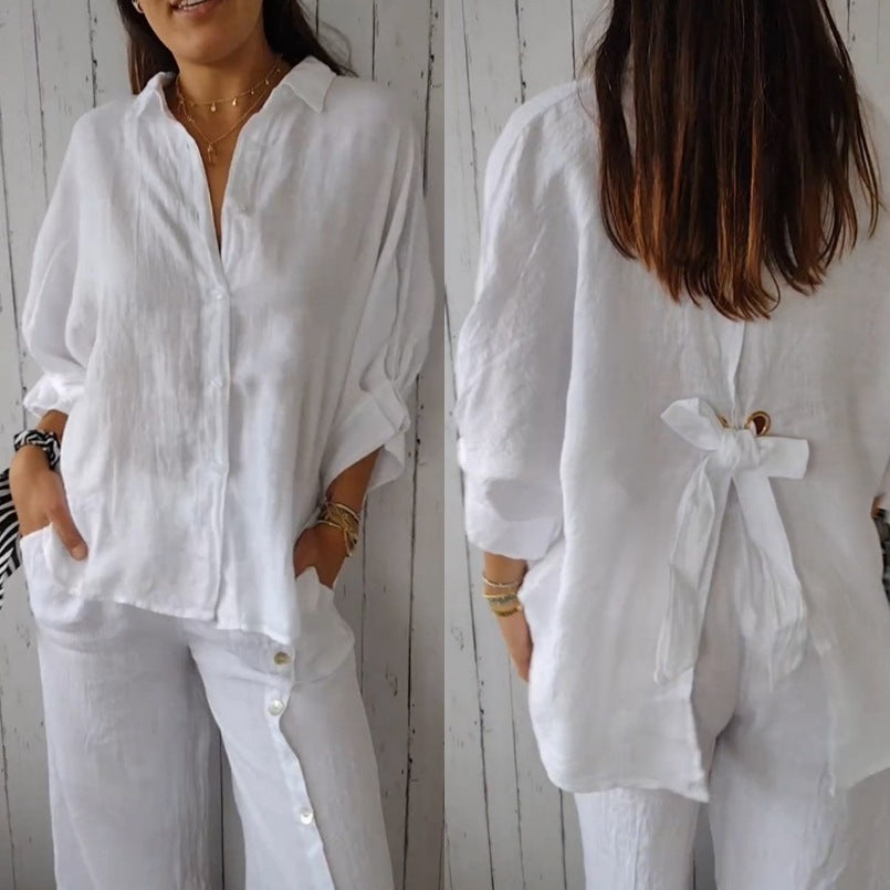Halldora | Blouse with Tie-Back - Elegant Long-Sleeved Top