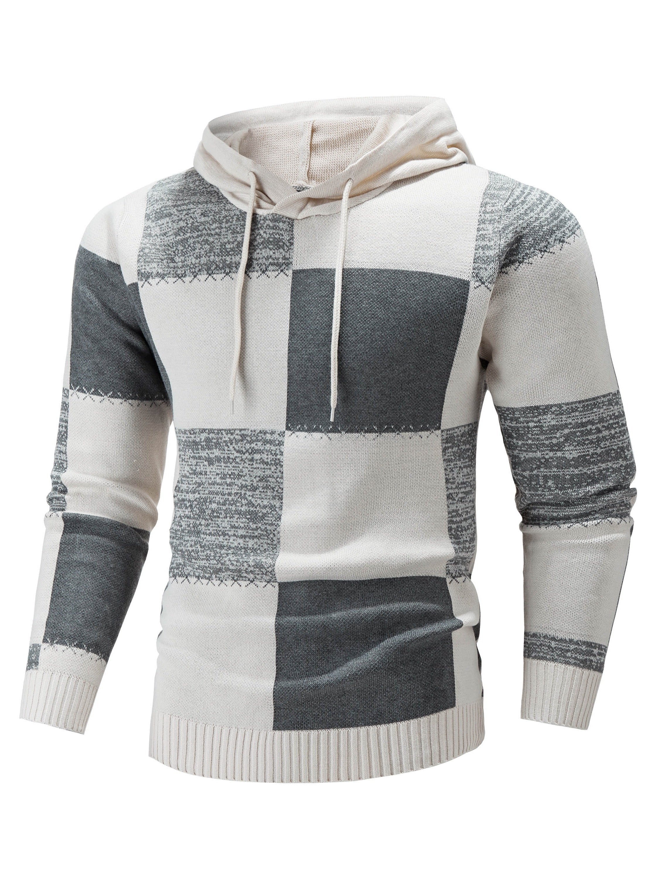 Cedar | Slim fit trui met capuchon voor heren - Casual geruit kleurenblok voor buitensport & winter