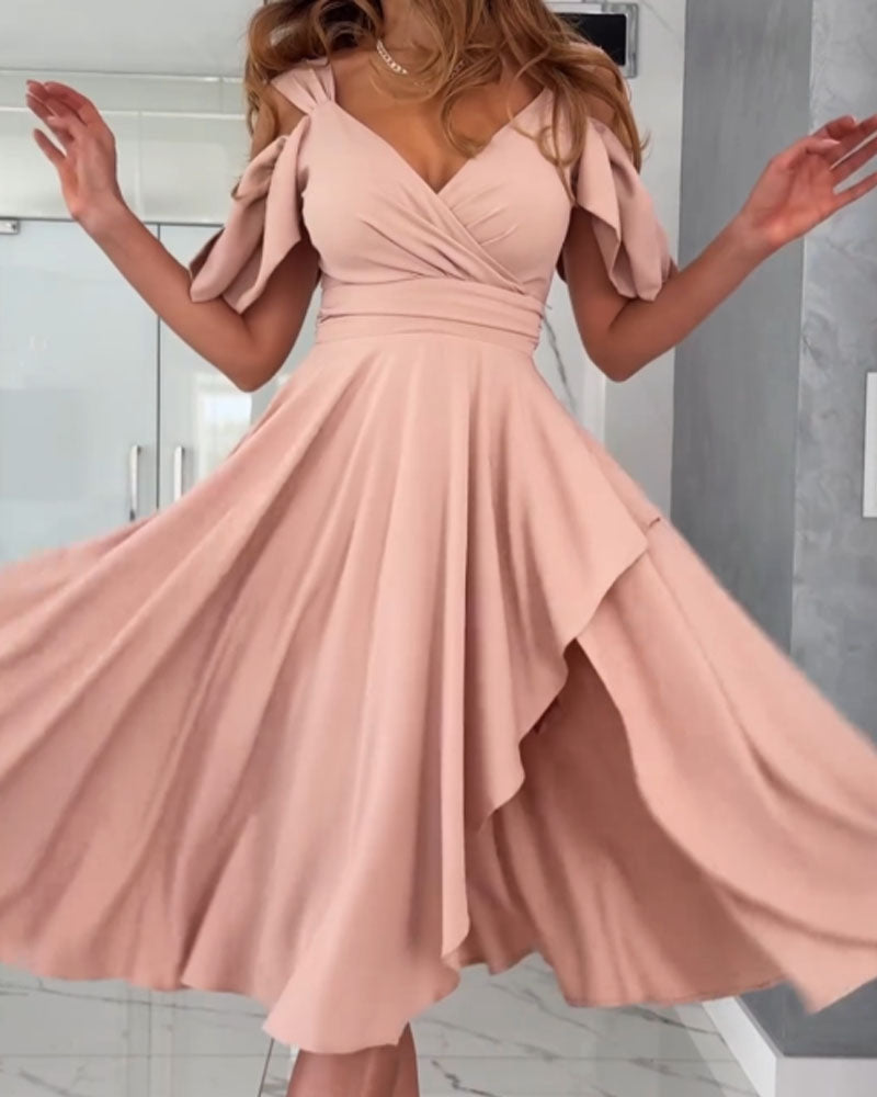 Meera | Elegante V-hals Onregelmatige Hemd Feestjurk