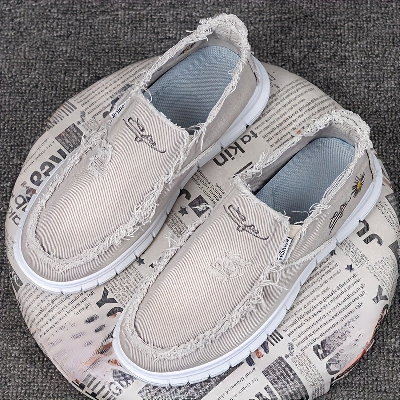 DriftStep | Heren Slip-On Loafers - Ademend Canvas, Distressed Look, Comfortabel