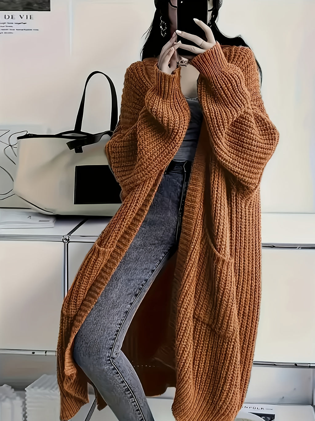 Myvessa | Gilet long en maille pour femme – ouvert sur le devant, coupe oversize, pull décontracté pour l'automne et l'hiver