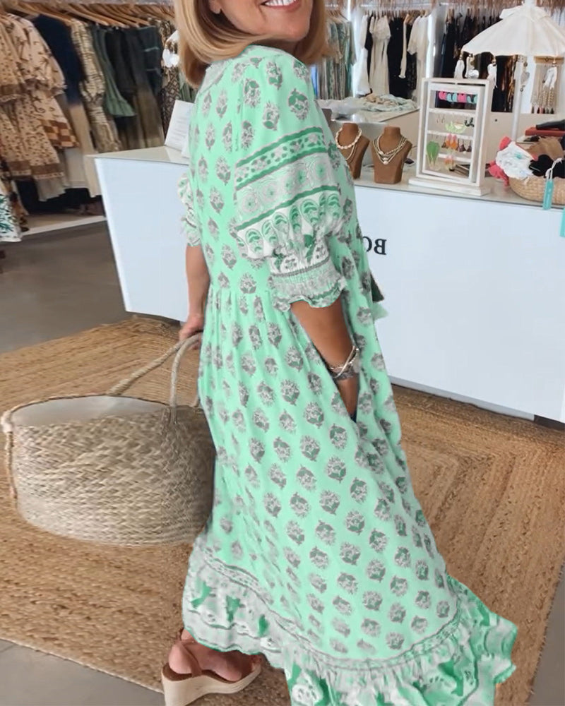 Ilma | Boho V-neck Maxi Dress - Flowy, Casual Dress