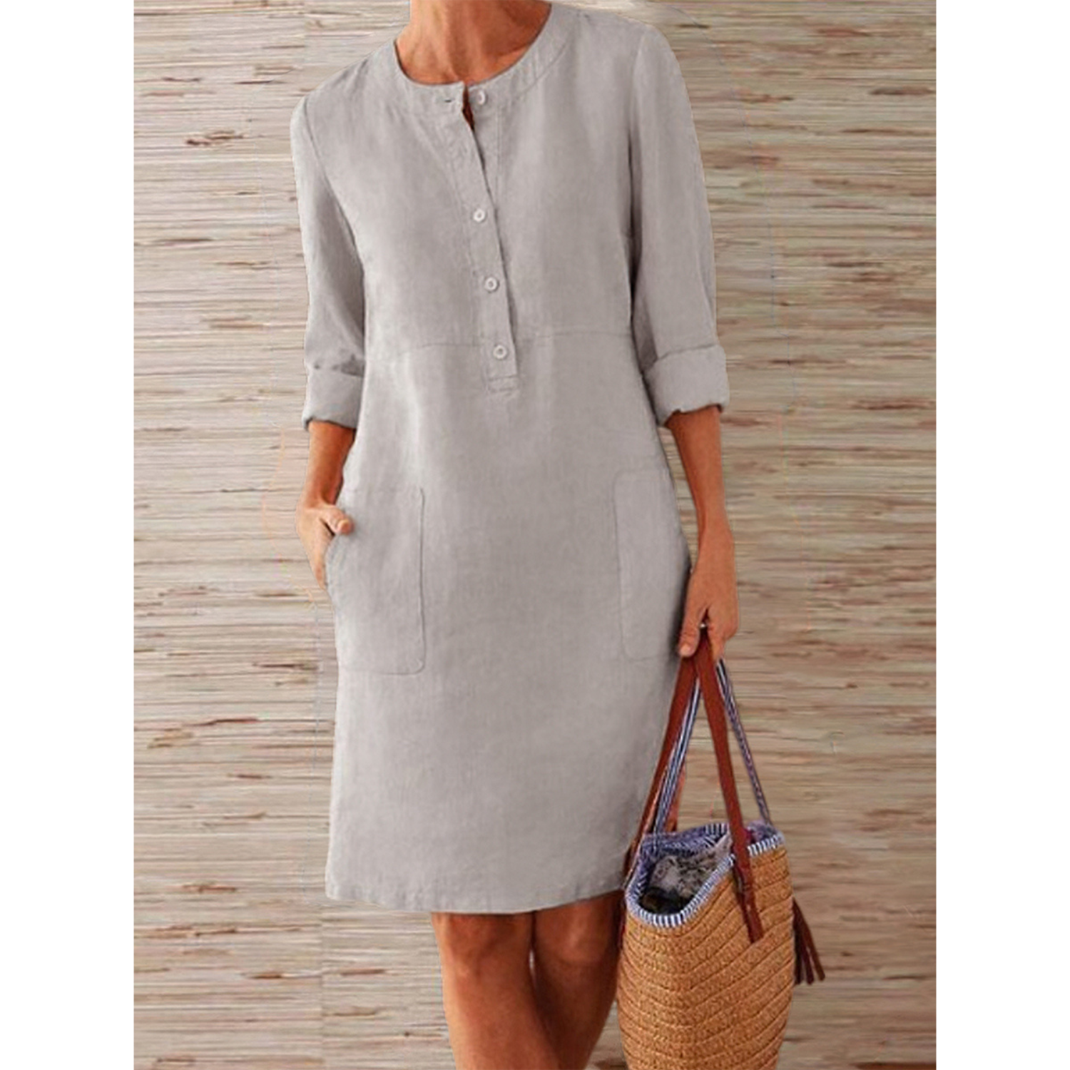 Fiamma | Linnen midi-jurk voor dames - 3/4 mouwen, Casual relaxed fit