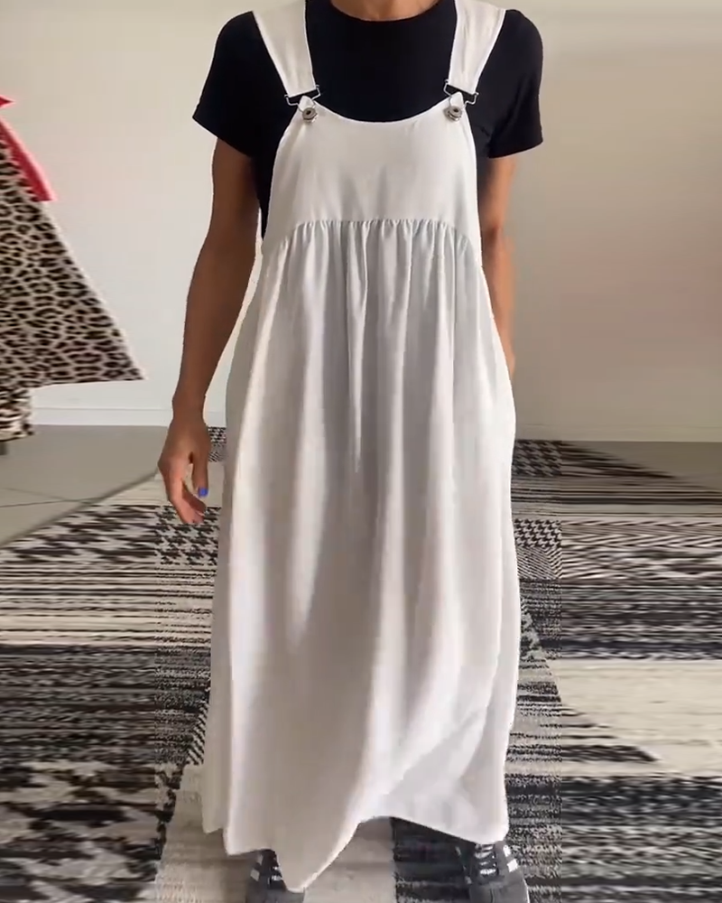 Lirra | Casual midi-overall, luchtige zomerjurk met spaghettibandjes