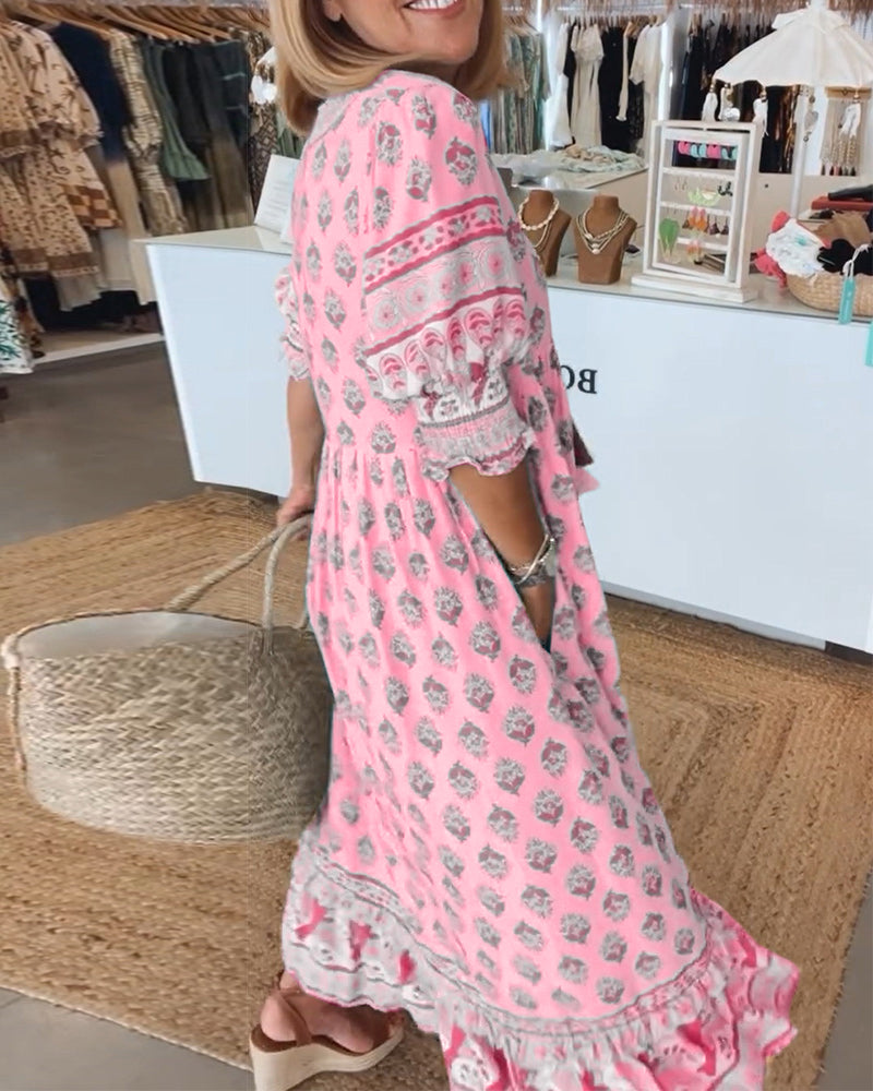 Ilma | Boho V-neck Maxi Dress - Flowy, Casual Dress