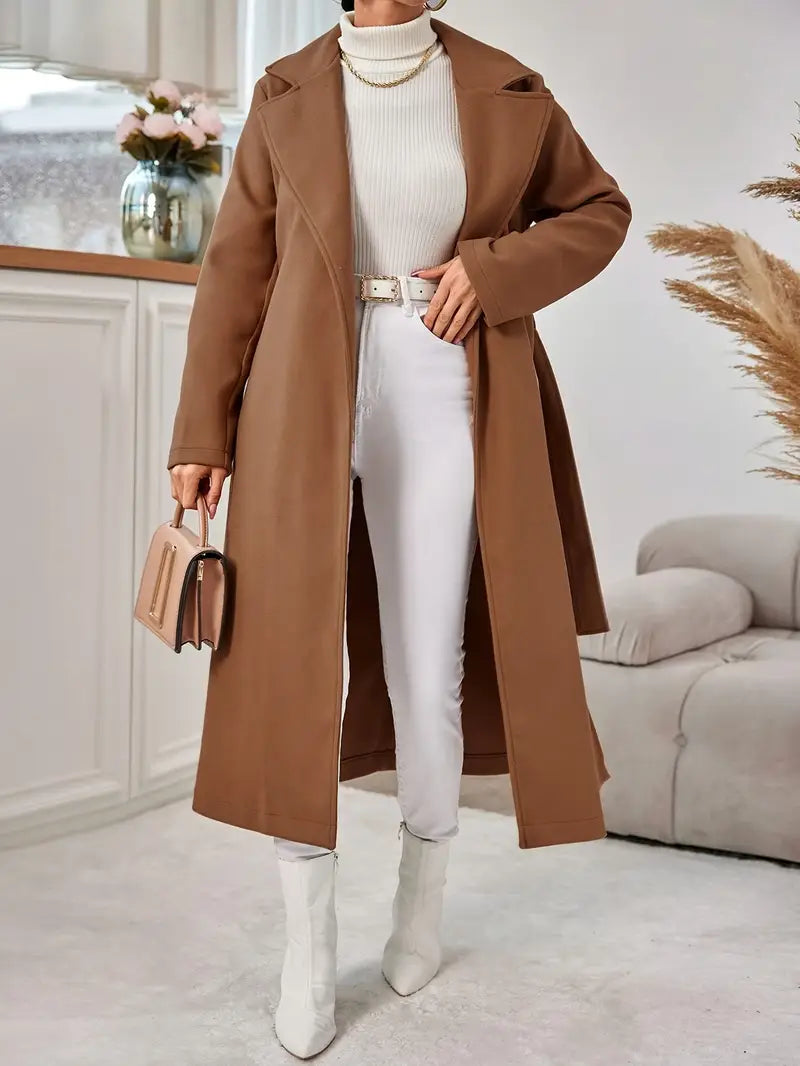 Fionnuala | Open Front Jacket with Tie Belt, Elegant Turn-down Collar for Women