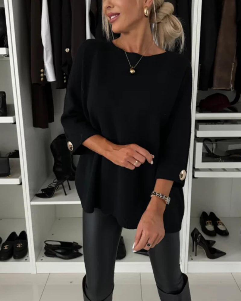 Estella | Elegante gebreide top voor dames – 3/4 mouwen, losse pasvorm, casual en geschikt voor op kantoor
