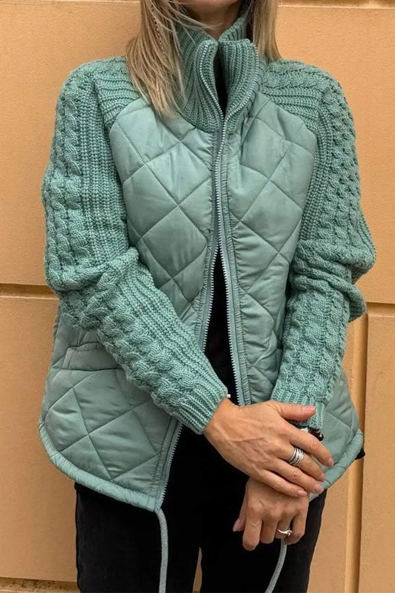 Mirren | Gebreid damesjack met rits - stijlvolle colourblock trui