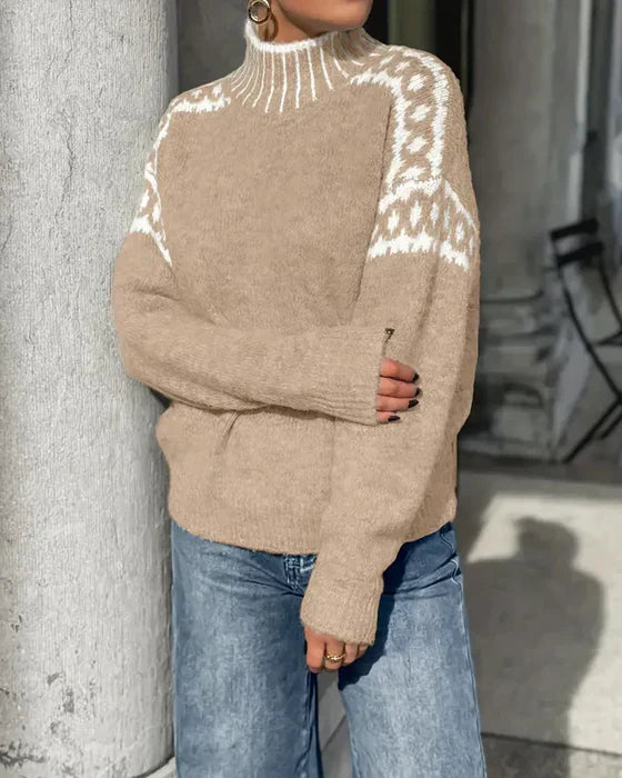 Althira | Warme en gezellige Scandinavische gebreide trui voor dames – zachte pullover met hoge kraag