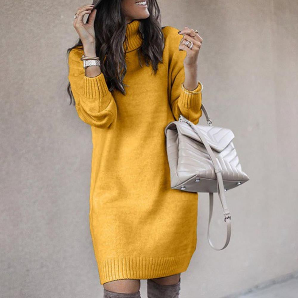 Marloes | Warme knielange gebreide jurk – Lange mouwen wollen sweaterjurk voor herfst en winter