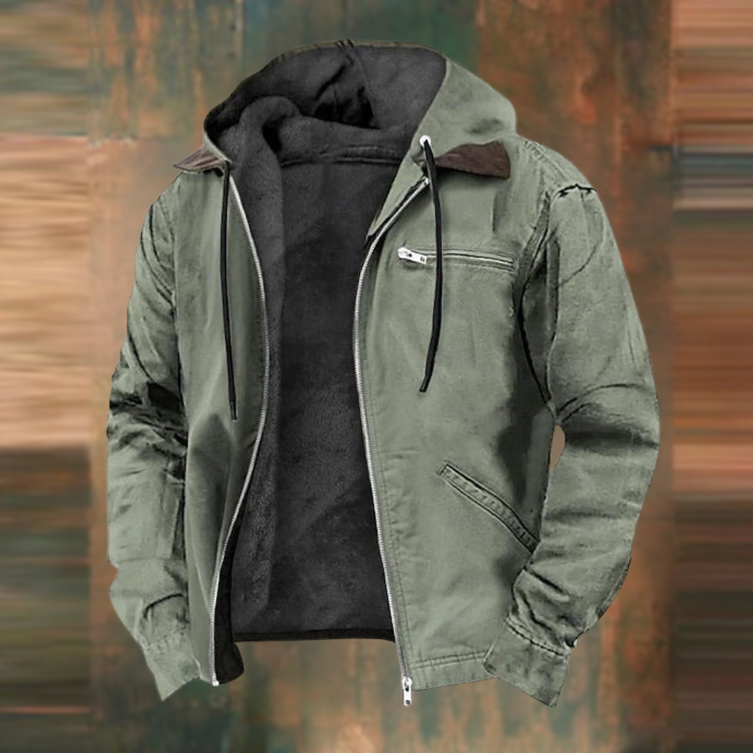 Cyrion | Heren winterjas met capuchon en fleecevoering, warme casual jas met ritssluiting