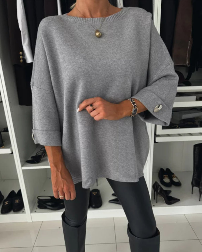Estella | Elegante gebreide top voor dames – 3/4 mouwen, losse pasvorm, casual en geschikt voor op kantoor