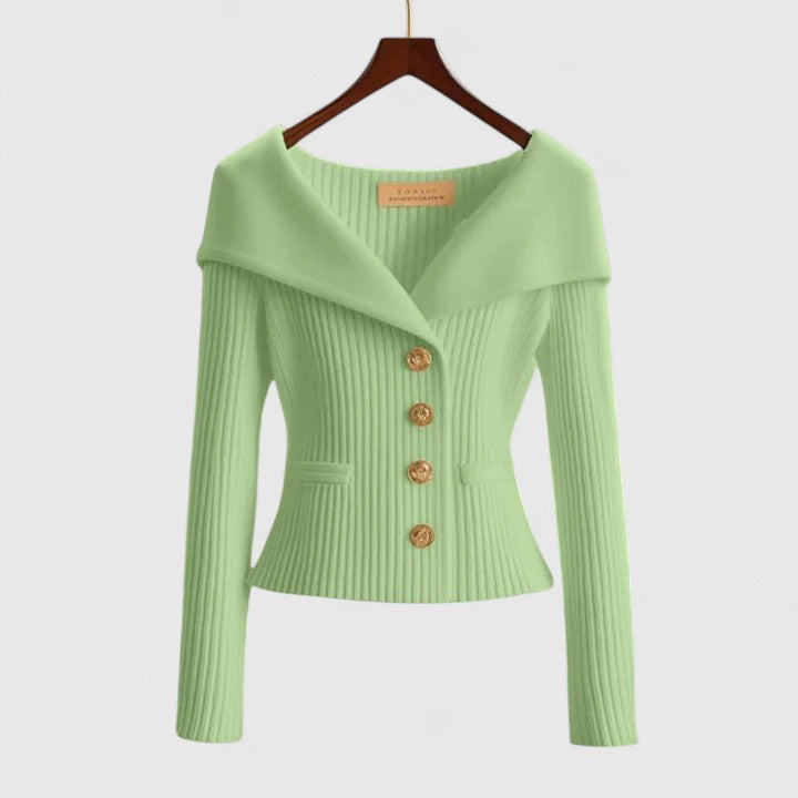 Zilith | Chique geribbelde gebreide vest, slim-fit trui met V-hals en opvallende knopen