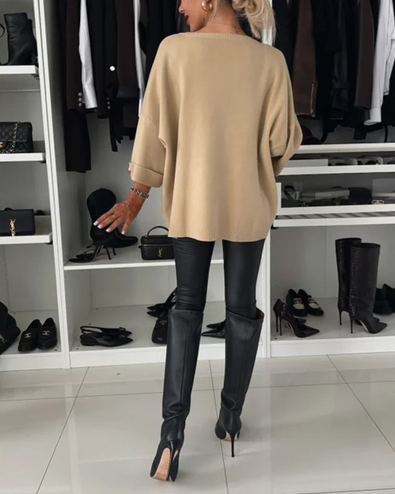Estella | Elegante gebreide top voor dames – 3/4 mouwen, losse pasvorm, casual en geschikt voor op kantoor