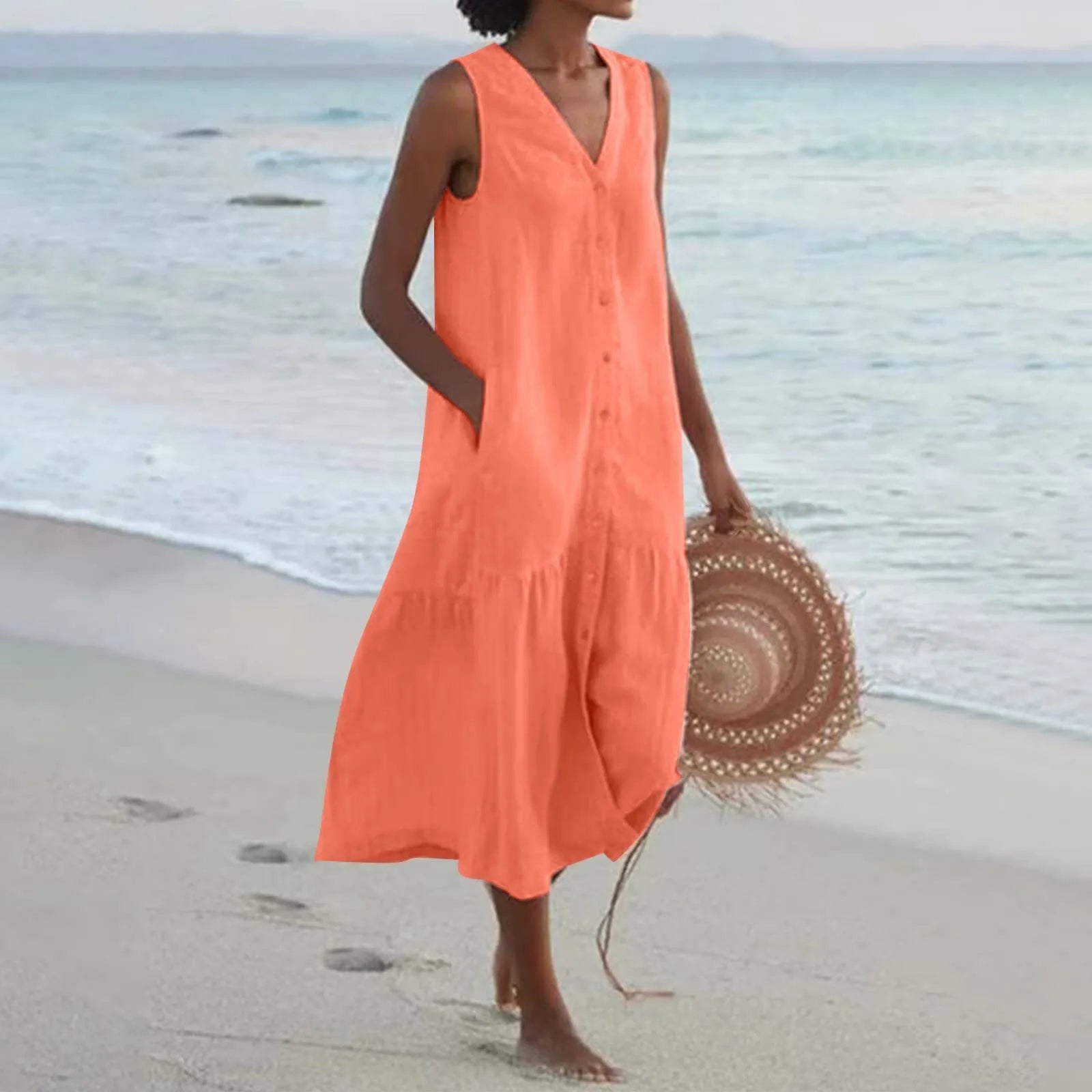 Linen V-neck dress - Nada