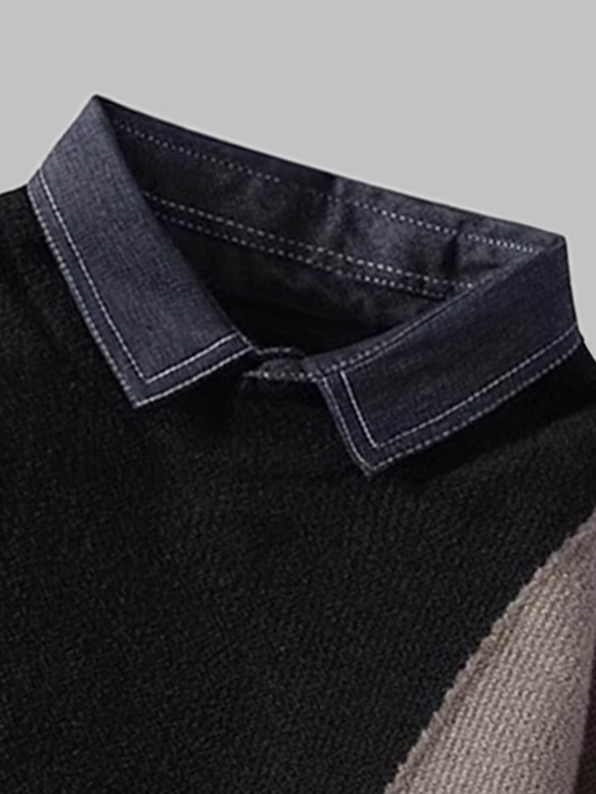 Xavion | Men's Knitted Sweater with Denim Collar - casual, warm, stylish sweater