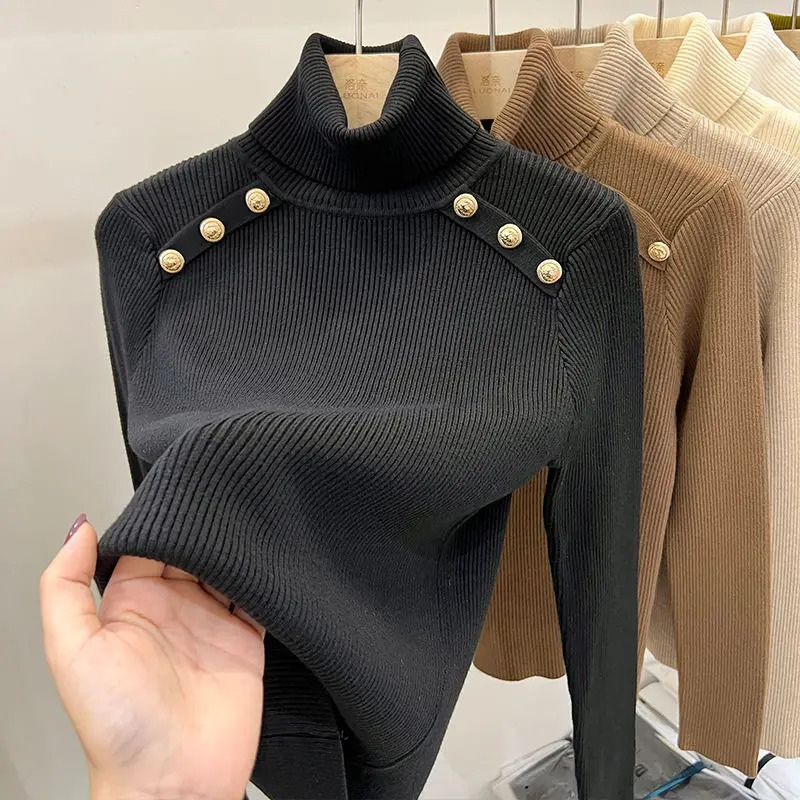 Baerise | Dames coltrui – Knoopaccenten, elegante wintertop met lange mouwen