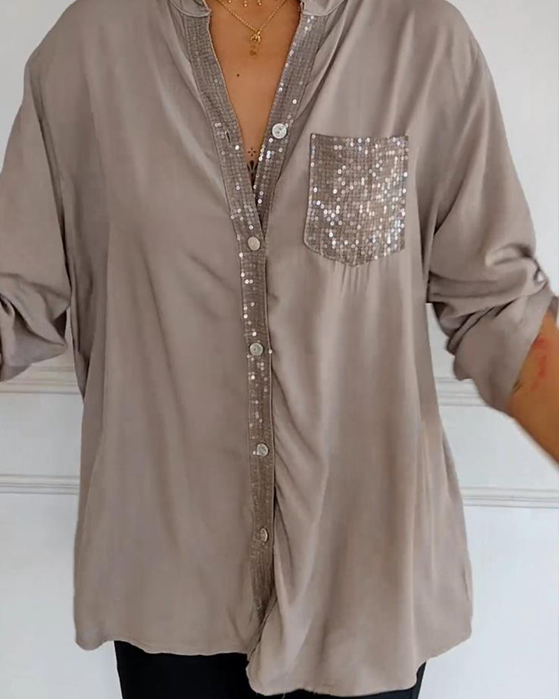 Stella | Elegant Sequin Blouse - Casual Button-Down Top with Adjustable Cuffs