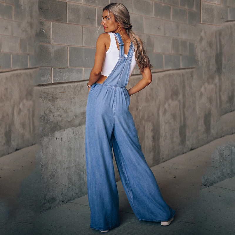 Bertille | Women's denim wide-cut sleeveless jumpsuit