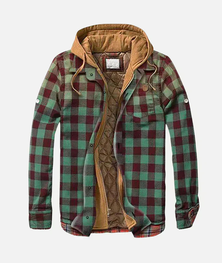 Abelric | Heren patchwork geruite jas met capuchon – Casual streetwear geruite jas voor herfst/winter