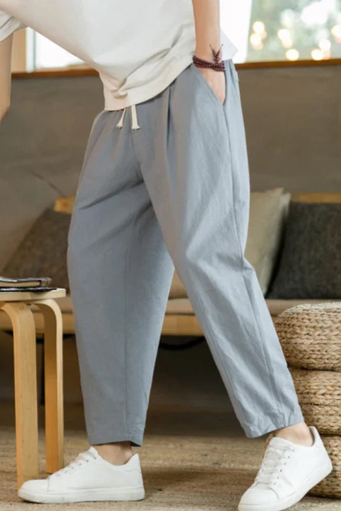 Yiorgos | Herenbroek van ademend katoen - Relaxed Fit, Taille met koord