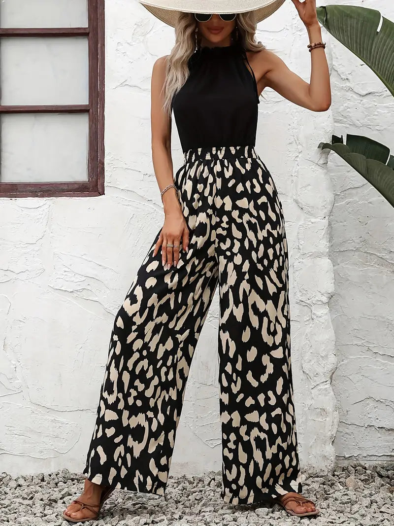 Leopard print wide-leg jumpsuit