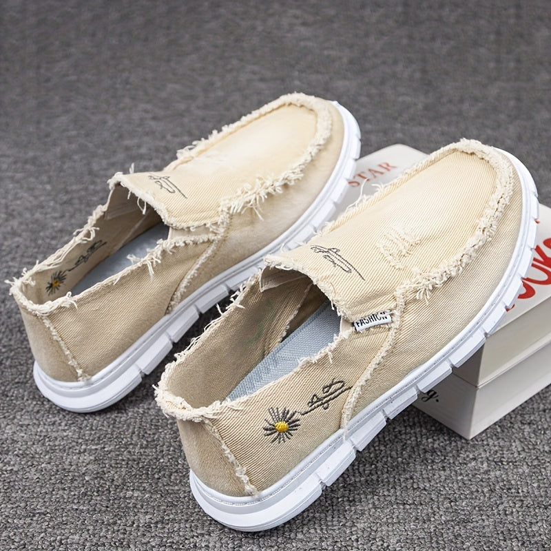 DriftStep | Heren Slip-On Loafers - Ademend Canvas, Distressed Look, Comfortabel