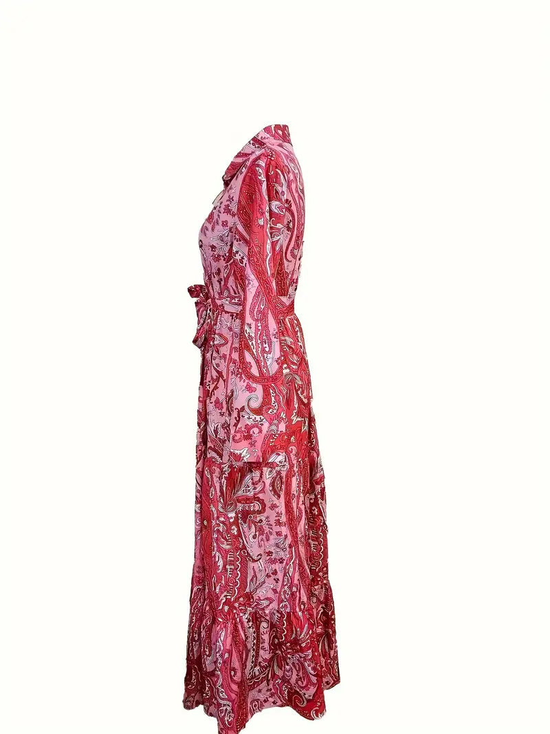 Zofia | Paisley Floral Print Maxi Dress - Long Sleeve Women's Boho Style