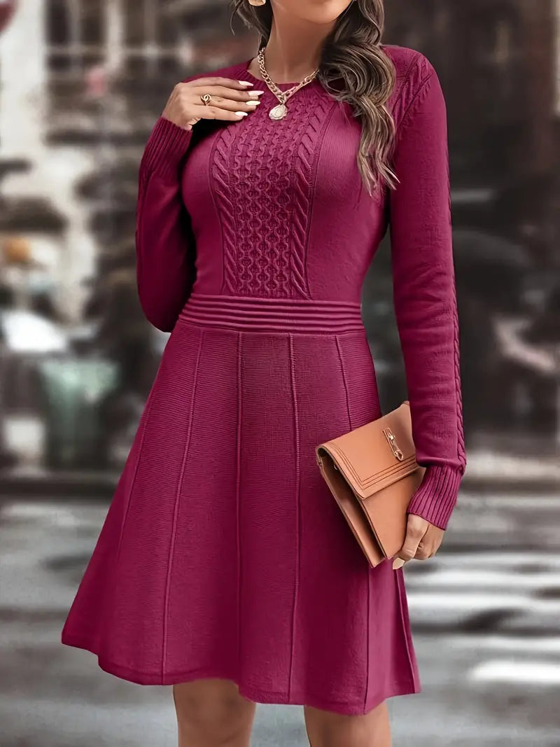 Blisa | Elegante gebreide kabeljurk voor dames, elastische pasvorm met ronde hals voor de winter