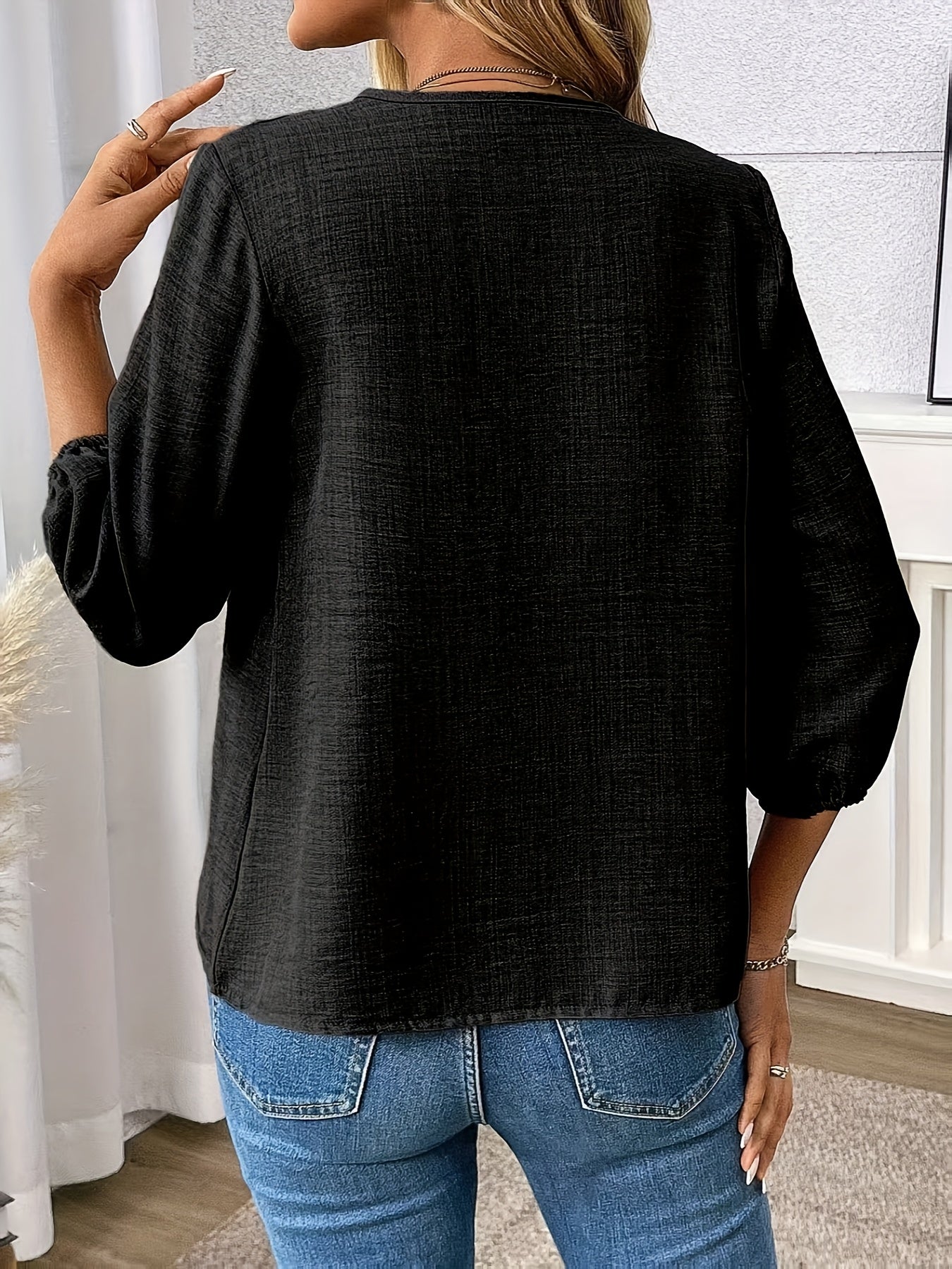Kairavi | Zipper V-Neck Blouse - 3/4 Sleeves, Casual Top