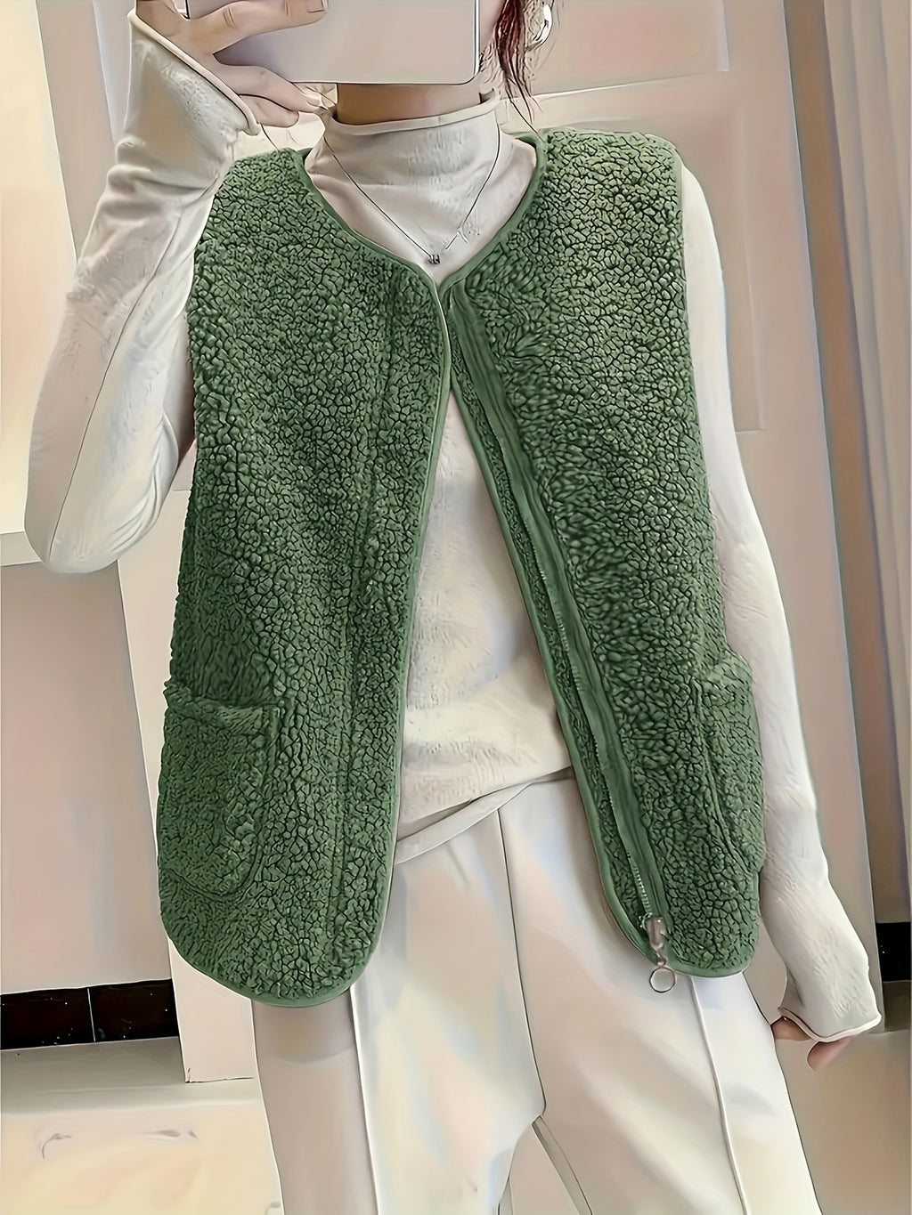 Marlene | Effen damesvest met rits - Casual mouwloos thermisch vest met zakken