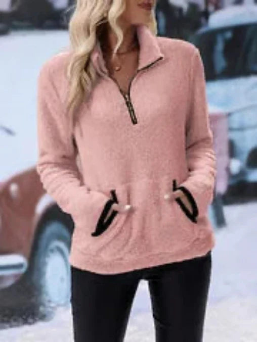Eilina | Sherpa-trui, pullover met hoge kraag en halve ritssluiting – zachte, warme, comfortabele wintertop