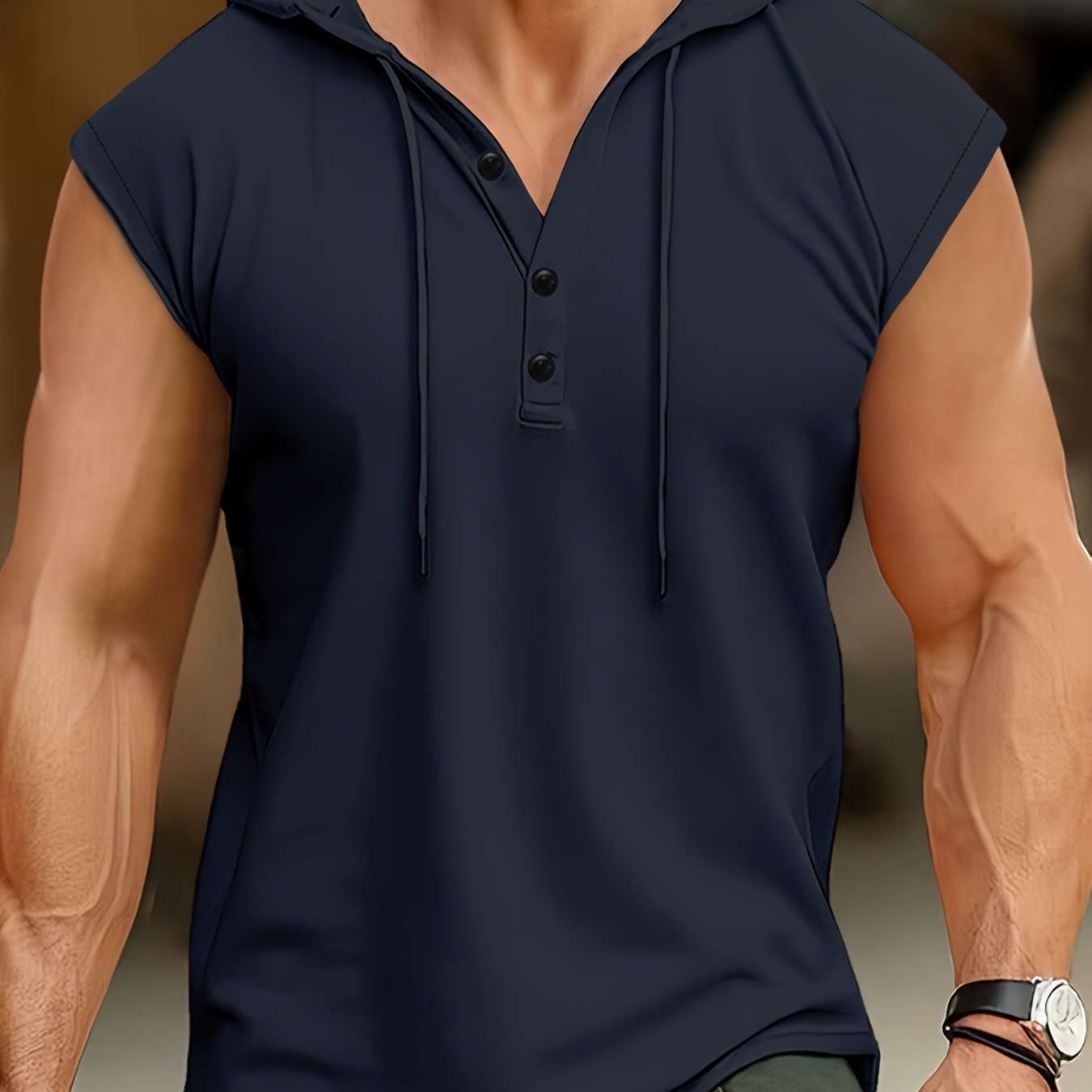 Acton | Heren mouwloze hooded Henley Tank - Ademend sportshirt
