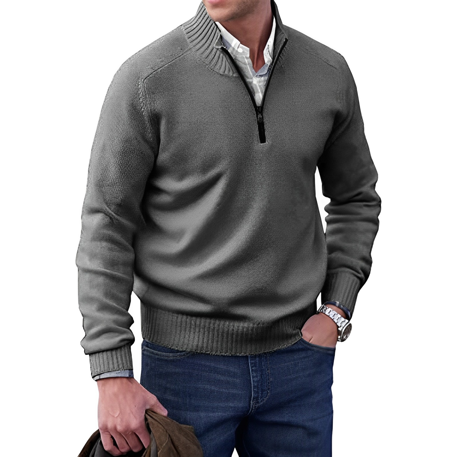 Delano | Klassieke trui met halve rits voor heren - Comfortabele casual pullover van wolmix