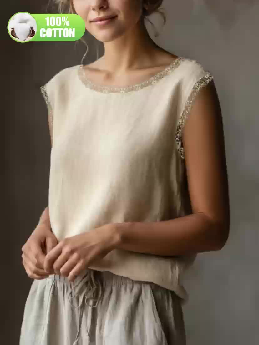Orlavia | Dames kanten blouse – zomerse retro top, losse en casual pasvorm