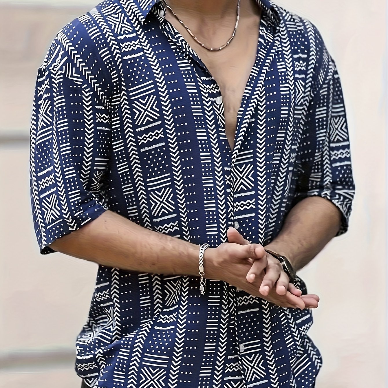 Tyvor | Herenoverhemd met etnische print – Zomers, casual overhemd met korte mouwen en knopen