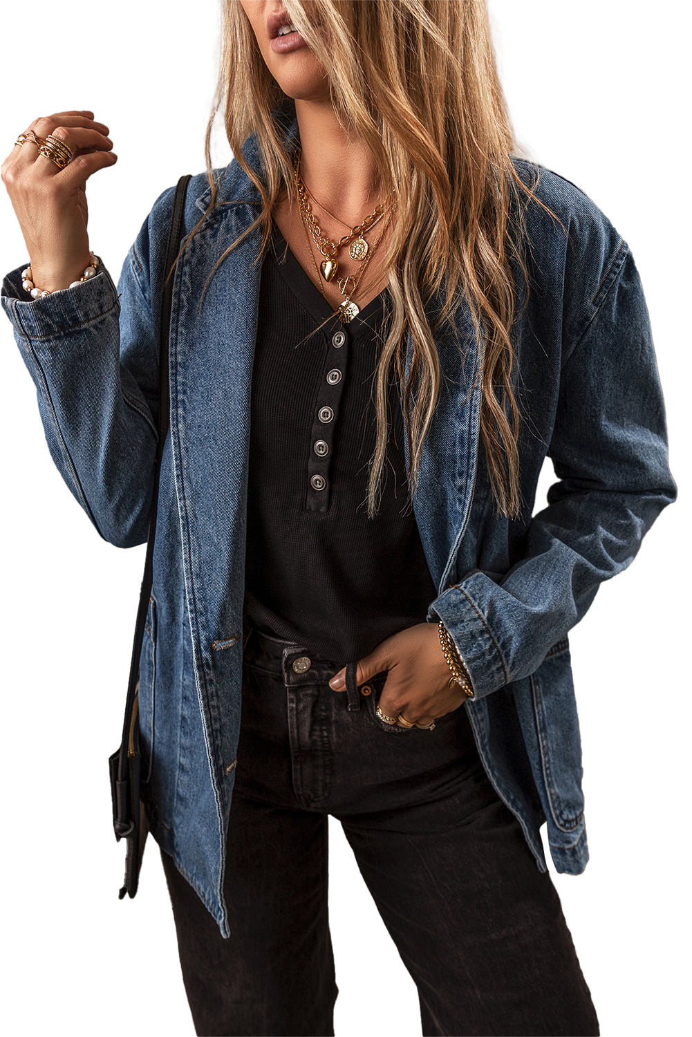 Tavrinae | Dames Casual Denim Jack – Reverskraag, Zijzakken en Klassieke Pasvorm