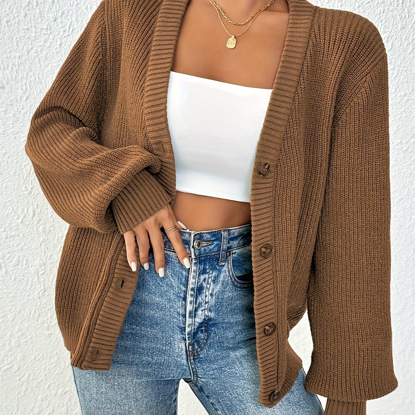 Wysteria | Elegante effen damescardigan met knopen aan de voorkant voor casual lente-outfits