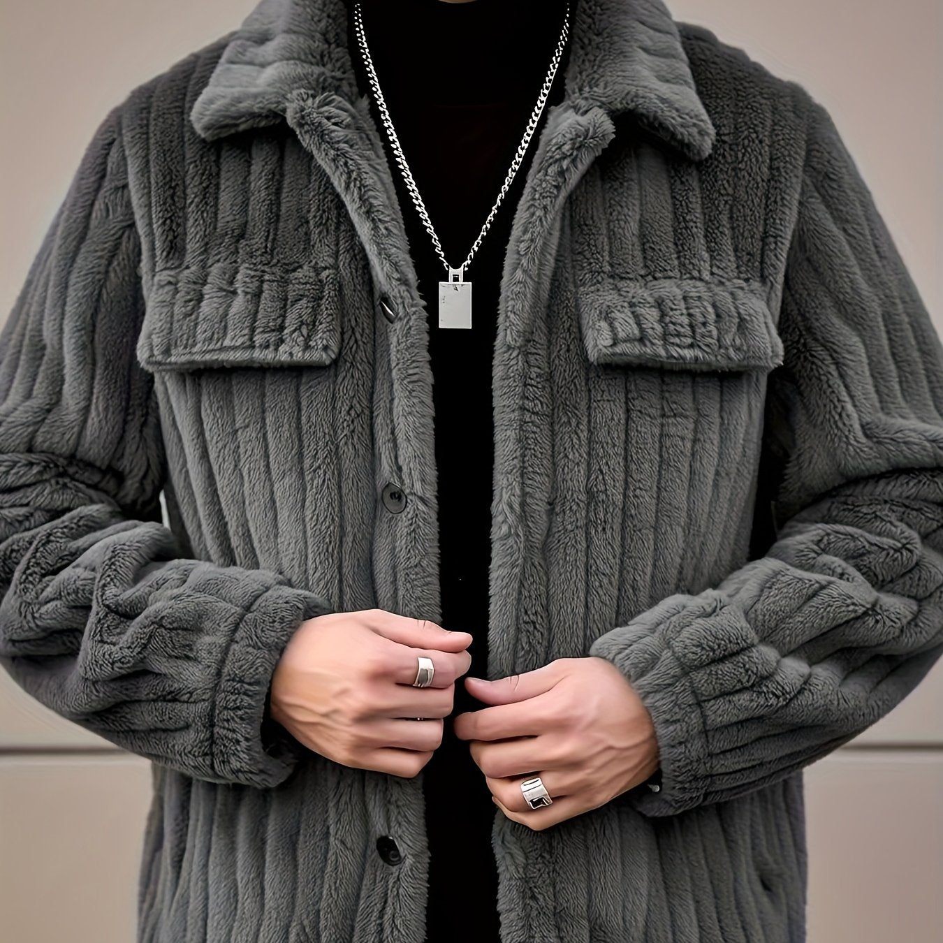 Bryler | Winterjas – Pluche fleecejas met luxe kraag, enkele knoopsluiting, zachte grijze casual bovenkleding