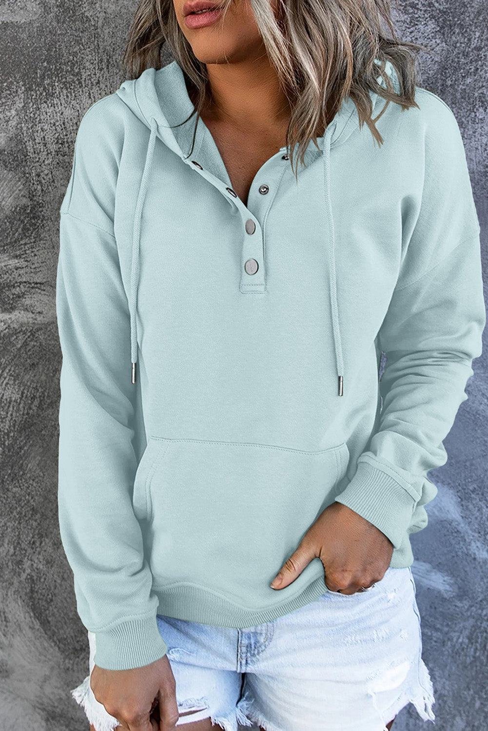 Diletta |  Basic hoodie – Drukknopen aan de voorkant, verstelbaar trekkoord, casual pullover-sweatshirt