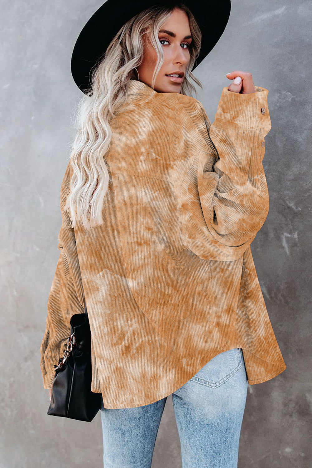 Delyra | Women's tie-dye corduroy shirt - Oversized, Long sleeves, Button closure - casual top