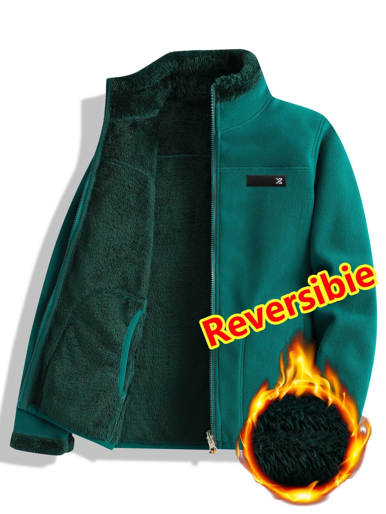 Taisia | Omkeerbaar koraalkleurig fleecejack voor dames – dikke pluche sweaterjas, warme casual winterjas