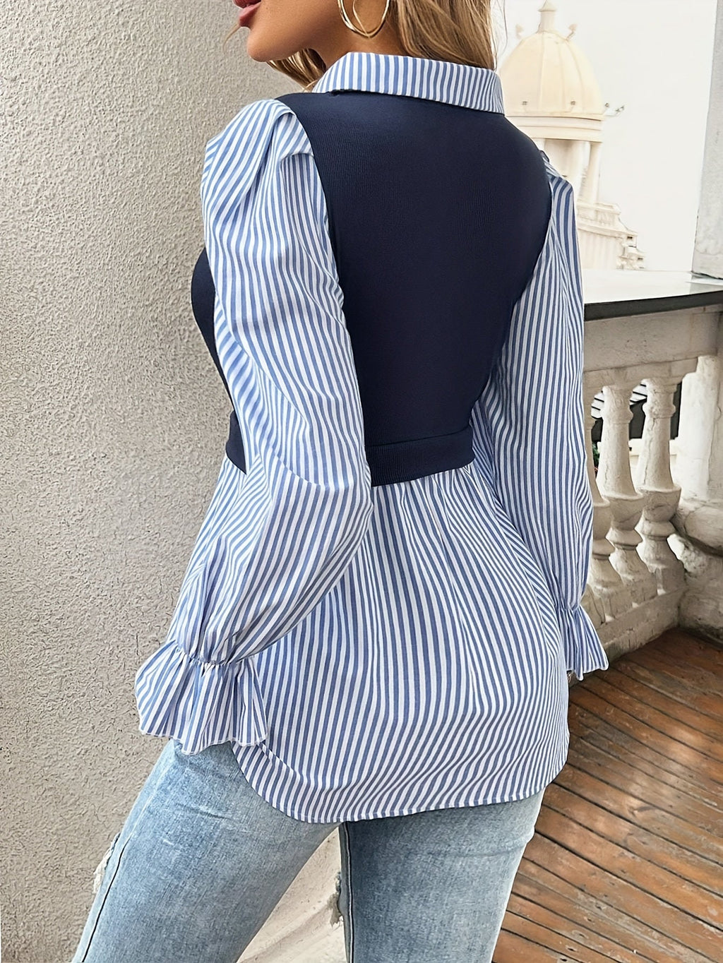 Abrielle | Gestreepte Blouse met Laagjes Kleurblok voor Vrouwen - Shirt Met Lange Mouwen