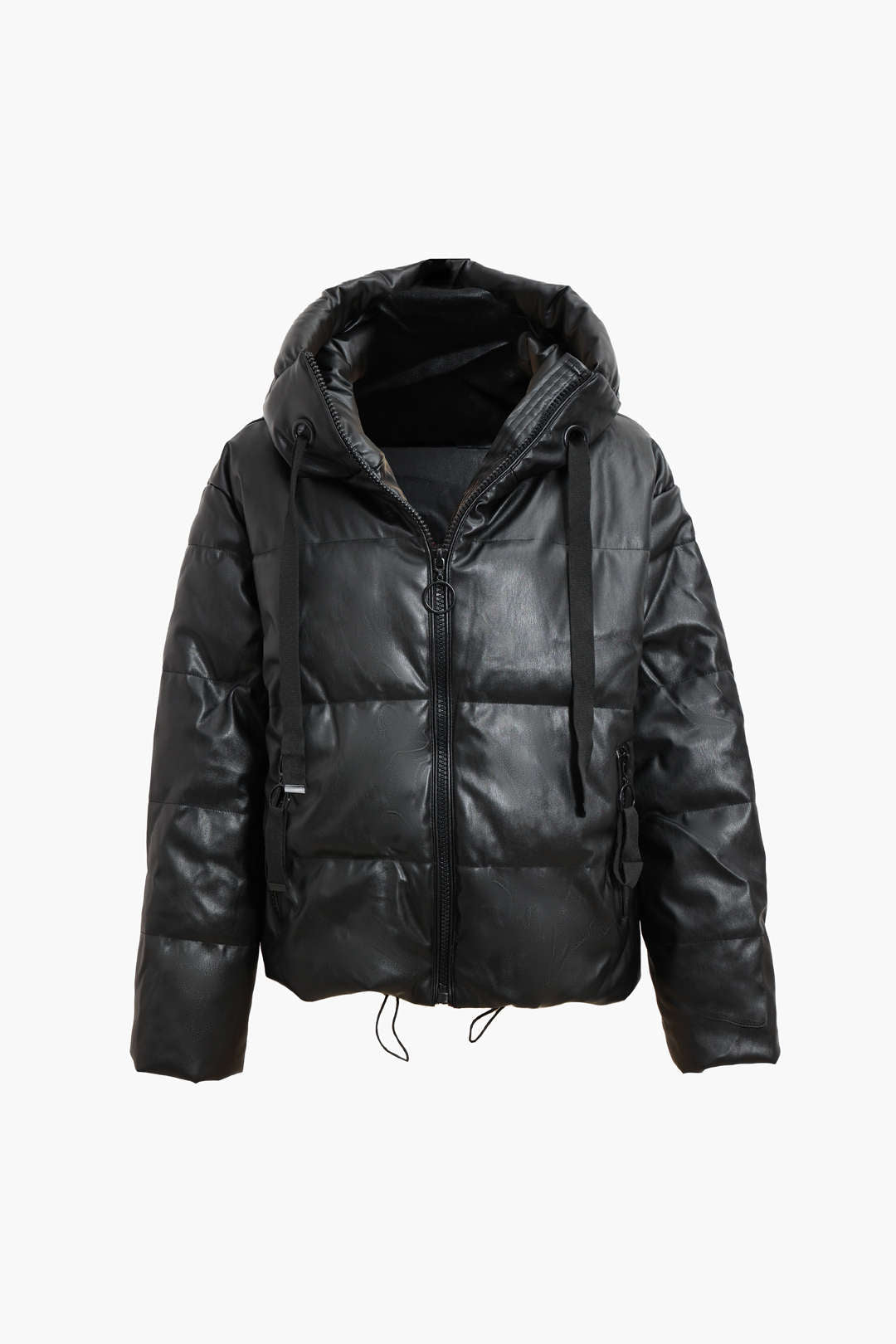 Veryn | Dames kunstleren gewatteerde jas met capuchon – Warme winterjas, chic en comfortabel