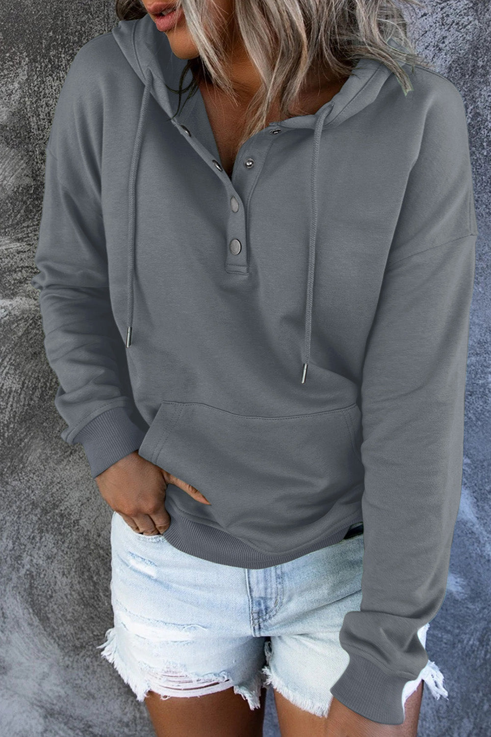 Diletta |  Basic hoodie – Drukknopen aan de voorkant, verstelbaar trekkoord, casual pullover-sweatshirt