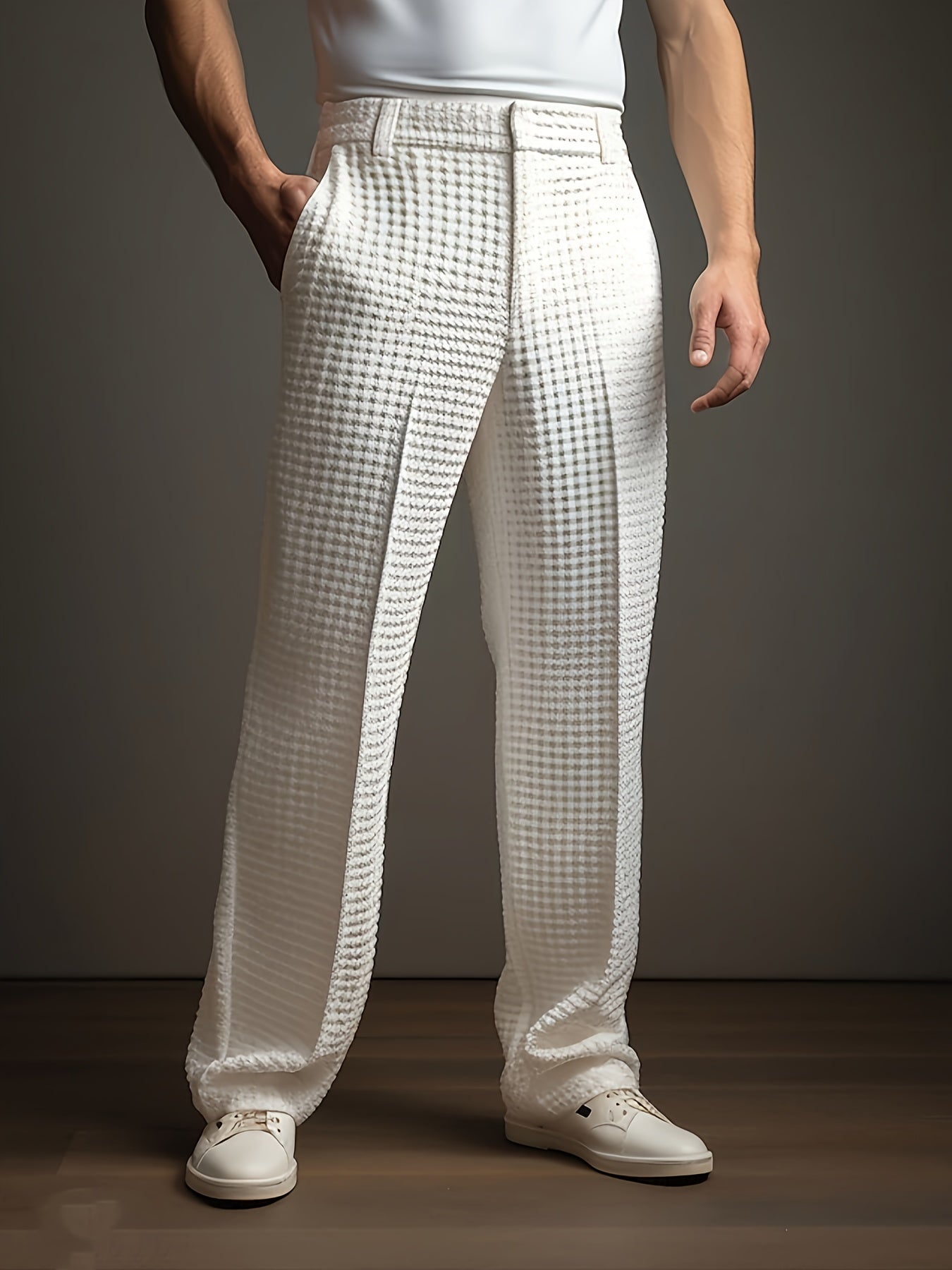 Archer | Rechte casual broek voor heren – zakelijke chino met wafelstructuur, slim fit kantoorbroek