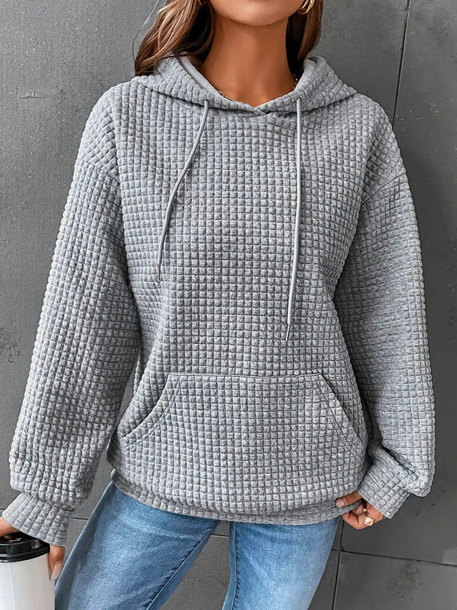 Nadia | Women's Waffle Texture Hoodie with Drawstring and Pockets - Cozy Casual Top
