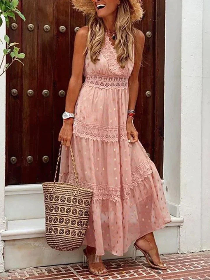 Vesta | Elegant Sleeveless Boho Lace Dress - Long, Feminine & Trendy